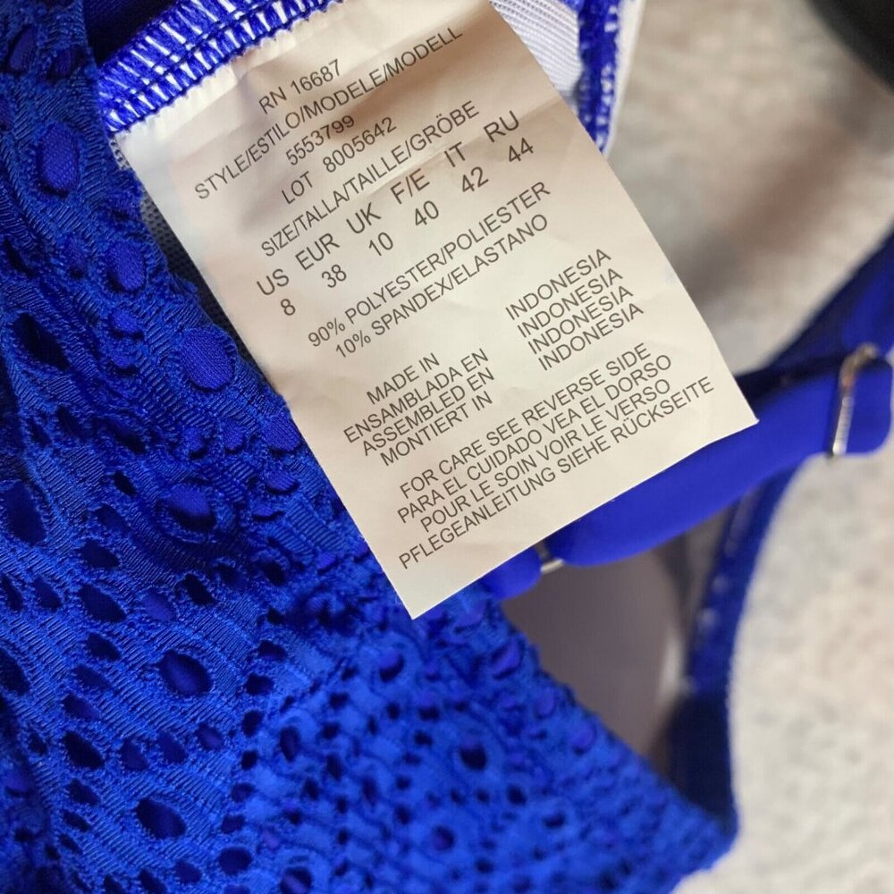 Swim Solutions Womens Blue Crochet Bow Front Tummy Control Swim Dress Size 8 NWT - Picture 8 of 10